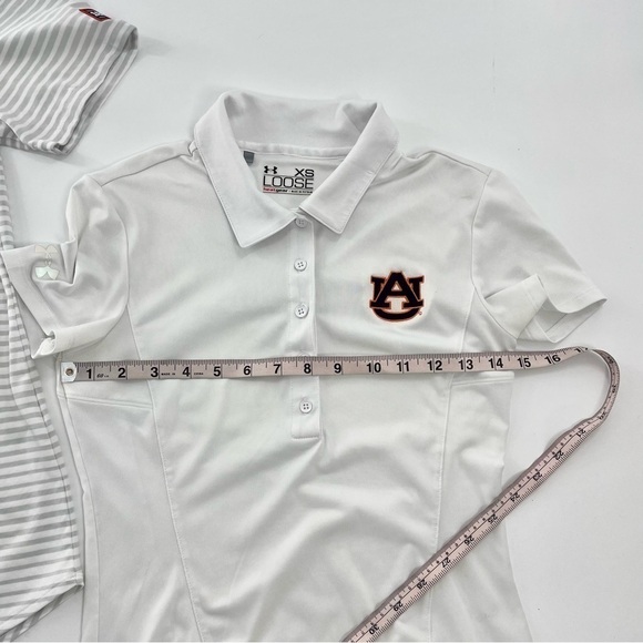 Under Armour HeatGear AUBURN Golf Polo Bundle in White Grey and White Stripe XS - Picture 6 of 16